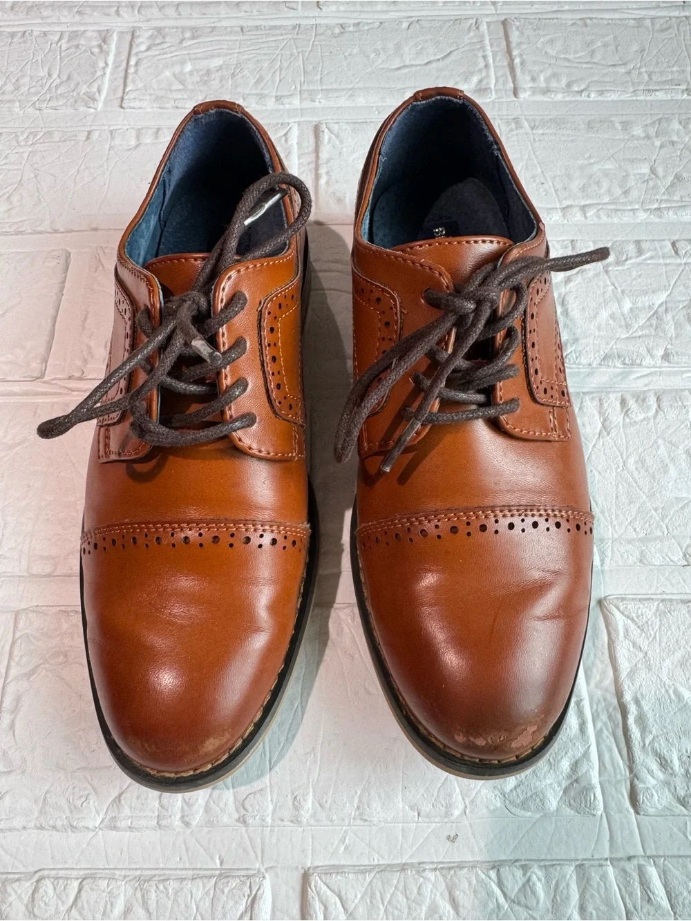 Bruno Marc Boys' Brown Dress with Brogue Detailing Size 13